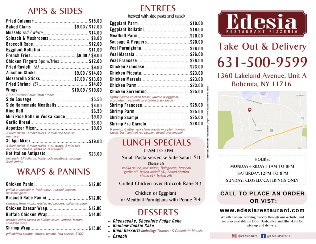 Edesia menu front page
